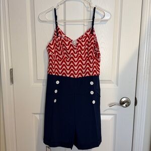 RETRO STAGE Red and Blue Chevron shorts Romper zipper back adjustable straps